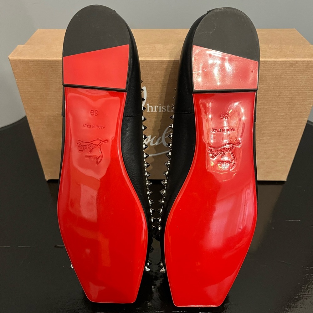 BNIB Christian Louboutin Mamadrague Spiked Black Leather Ballet Flats, size 39 - Picture 7 of 16